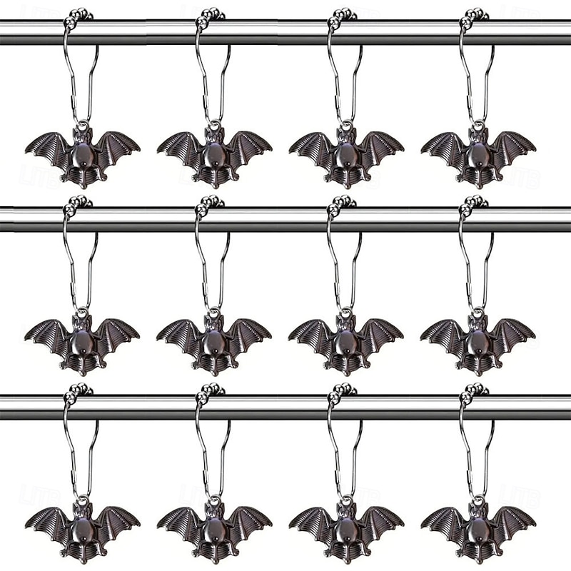 Bat Shower Curtain Hooks for Halloween Theme Decoration Bathroom Shower Rods, Rustproof Stainless Steel Shower Curtain Rings for Halloween Party Gothic Haunted House Decor 1pc4