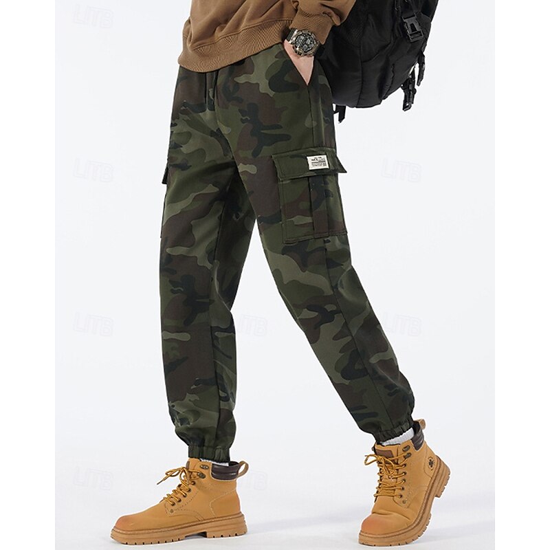 Men's Cargo Pants Trousers Camo Pants Drawstring Elastic Waist Multi Pocket Camo Wearable Outdoor Daily Camping & Hiking Fashion Classic Black Army Green2