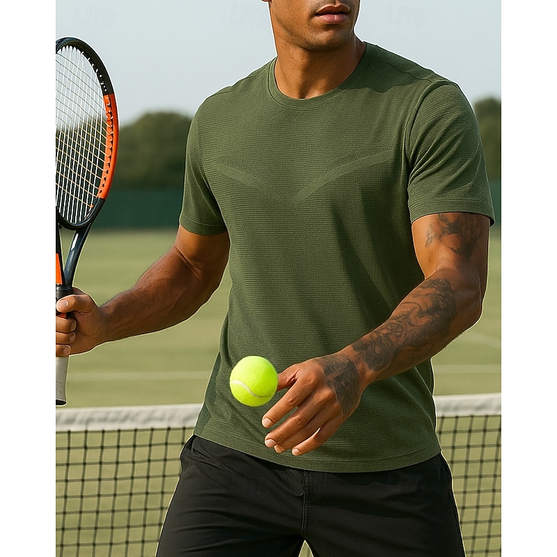 Men's Solid Colored Tennis Tee Short Sleeves Sweat-Wicking Moisture Wicking Breathable Tennis Golf Pickleball Crew Neck Army Green Blue Green Tennis Clothing3