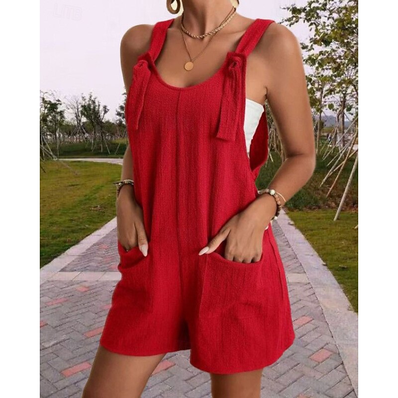 Women's Normal Romper Streetwear Solid Color Sleeveless U Neck Pocket Going out Weekend Regular Fit Black Light Green Pink Summer2