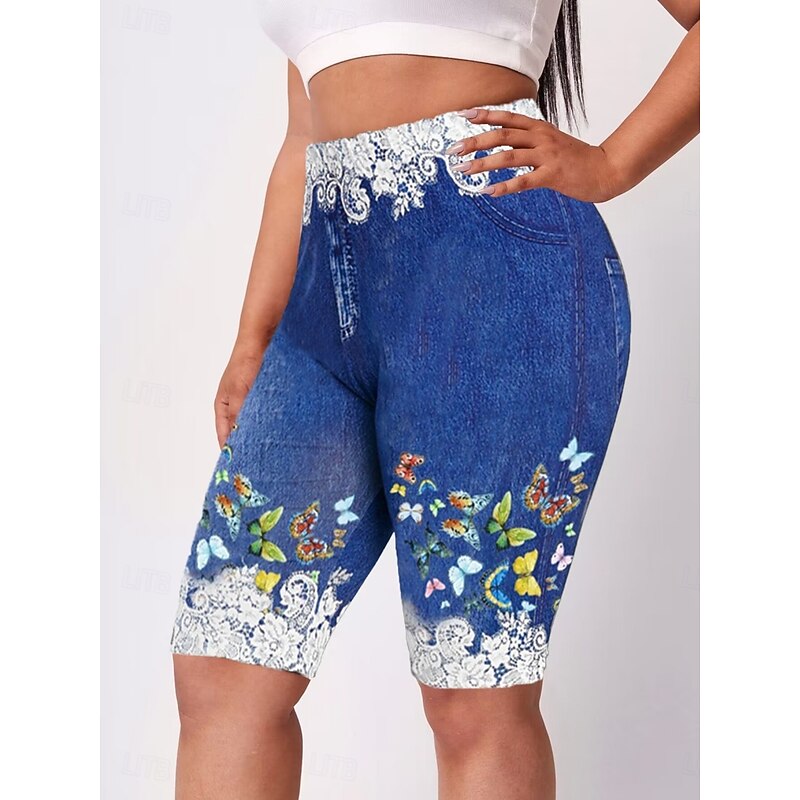 Women's Leggings Shorts 3D Print Chinos Vacation Casual Tights Short High Waist Floral High Cut Comfort Breathable Quick Dry Stretchy Outdoor Street Daily Wine Black Red Purple Summer Slim Fit