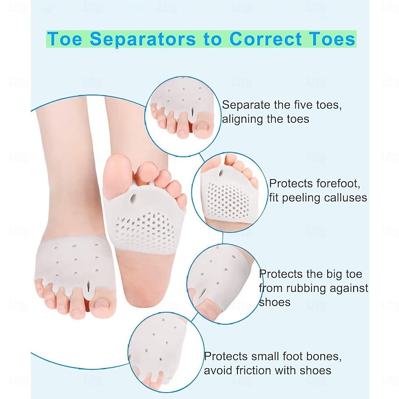 2 Pairs Silicone Toe Separators Bunion Corrector Cushion Metatarsal Pads Ball of Foot Cushions Breathable Soft Gel Foot Cushions for Men Women Straighten Overlapping Toes Realign Crooked Toes3