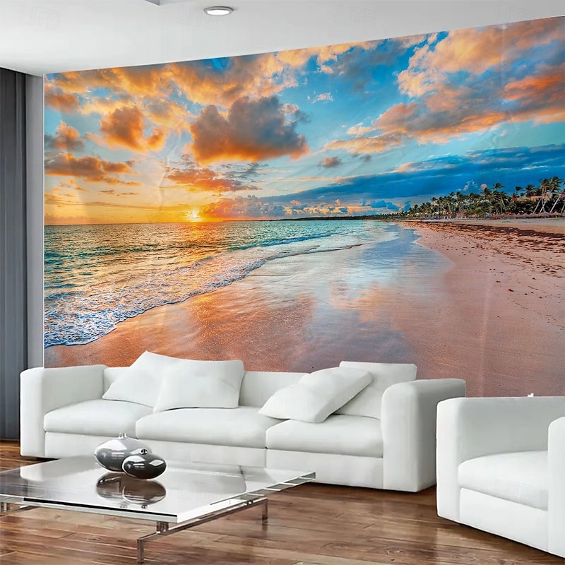 Sea View Beach Landscape Hanging Tapestry Mural Art Large Tapestry Mural Decoration Photos Background Carpet Curtains Home Bedroom Living Room Decoration4