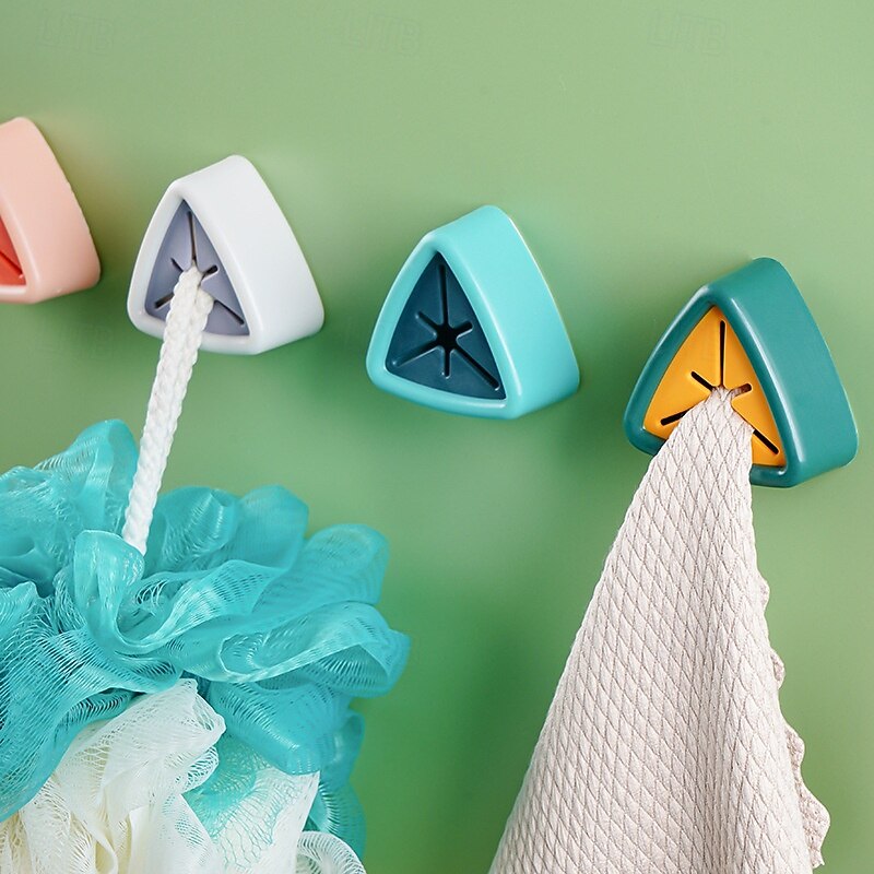 5/10pcs Triangle Push-In Towel Holder Clips, Self-Adhesive Wall Mounted Towel Grippers for Kitchen Bathroom, No-Drill Dish Cloth Hangers, Colorful Towel Hooks for Home Use2