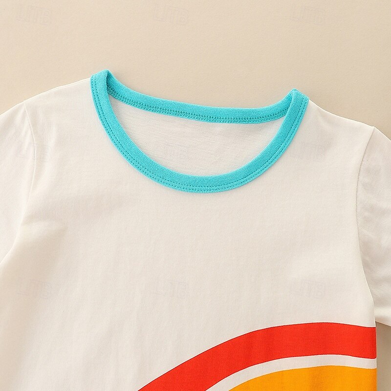 Kids Boys T shirt Tee Rainbow Short Sleeve Crewneck Children Top Outdoor Basic Summer White 4 years+4