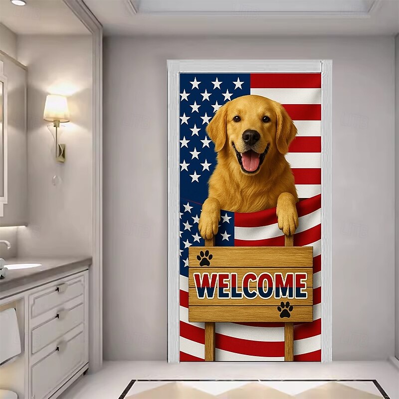 4th of July Independence Day Door Decorations Door Covers American Patriotic Egale Door Tapestry Door Curtain Decoration Backdrop Indoor/Outdoor Door Banner for Front Door Farmhouse3