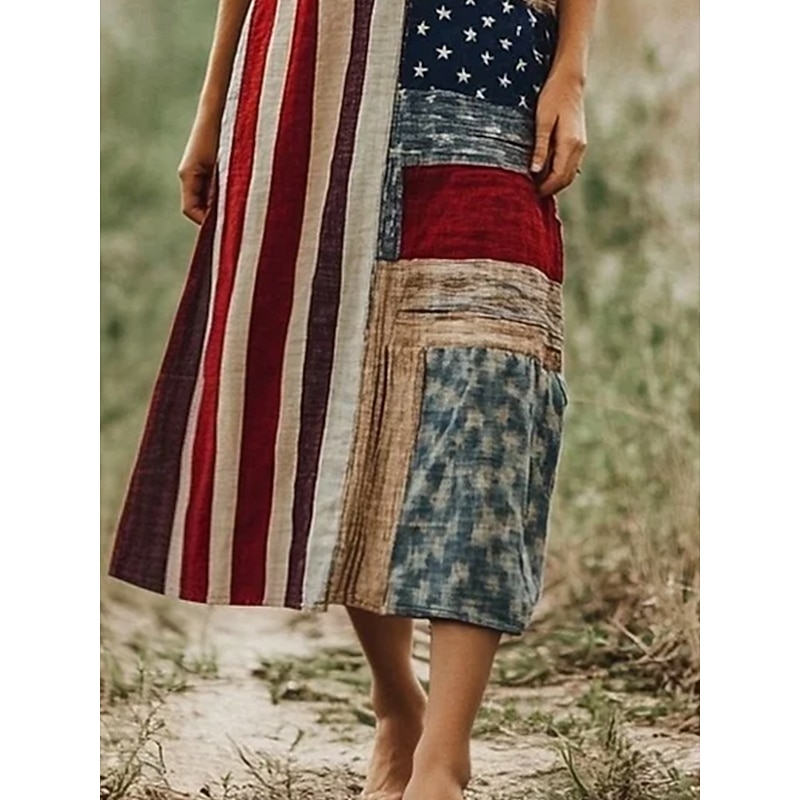 Women's Patriotic  Maxi Dress A Line Dress Dress Off The Shoulder Dress Vacation Casual Party Street Regular Fit Graphic Flag Sleeveless Square Neck Scoop Neck Red Blue3