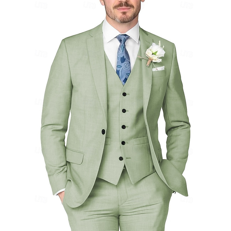Men's Wedding Linen Suits Sage Lilac Summer Fashion Formal Suits Solid Colored Standard Fit 3 Piece Single Breasted One-button2