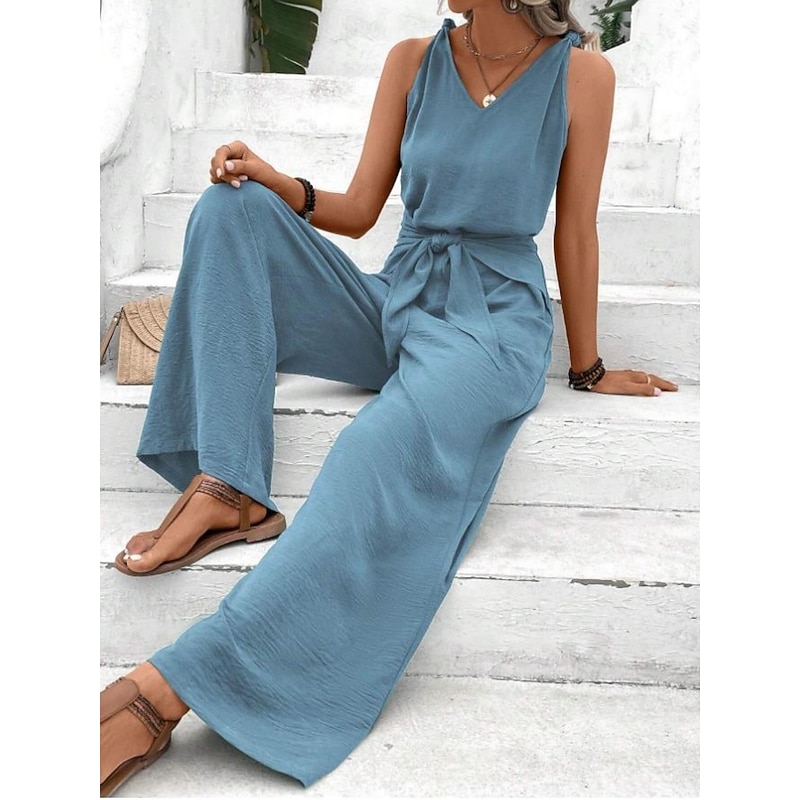 Women's Jumpsuit Active Floral Sleeveless Wide Leg V Neck Vacation Street Regular Fit Black Pink Blue Summer3