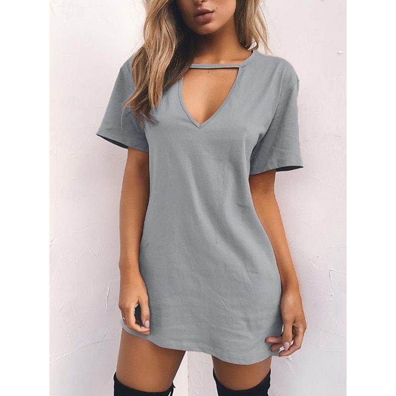 Women's Mini Dress T Shirt Dress Tee Dress Summer Dress Casual Daily Regular Fit Plain Short Sleeve V Neck Black White Brown Green Summer3