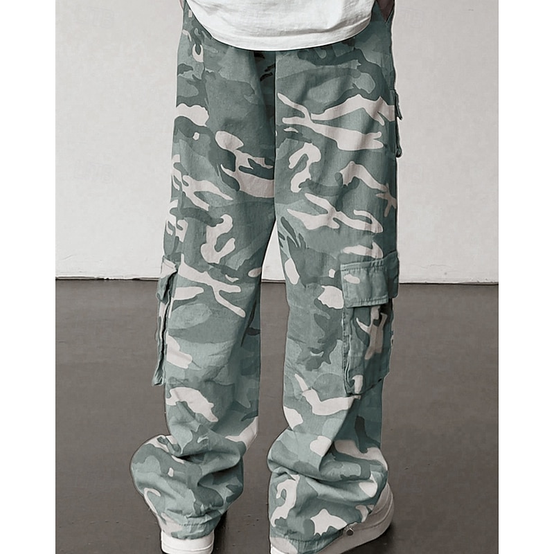 Men's Cargo Pants Trousers Elastic Waist Multi Pocket Camouflage Wearable Outdoor Daily Camping & Hiking Fashion Classic Green3