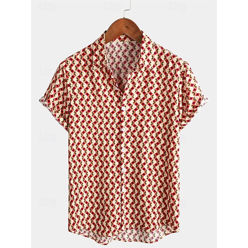 Retro Vintage 1970s Shirt Hawaiian Shirts Disco Geometic Psychedelic Fancy Dress Men's Halloween Carnival Music Festival Pride Parade Pride Month Adults' Shirt