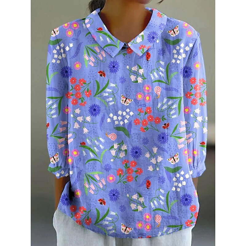 Women's Blouse Long Sleeve Peter Pan Collar Casual Floral Graphic Vintage Tropical Daily Collar Regular Tops Daily Buttons Print Pink Purple Green Light Blue Summer Spring