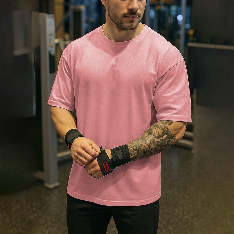 Men's T Shirt Tee Short Sleeve Shirt Tee Top Short Sleeve Crew Neck Summer Plain Fashion Designer Basic Vacation Street Going out Apricot Black Pink Top Tee for Men4