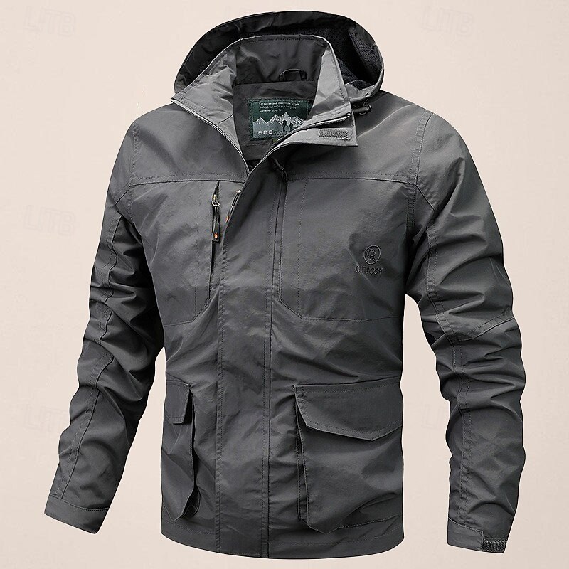 Men's Outdoor Jacket Transition Jacket Hiking Removable Multiple Pockets All Seasons Plain Casual Hooded Regular Black Khaki Dark Blue Gray Jacket 5
