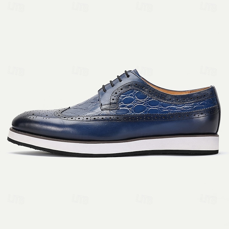 Men's Premium Blue Crocodile Leather Wingtip Lace-Up Shoes with Elegant Detailing for Formal Dinners, Galas and Special Occasions3