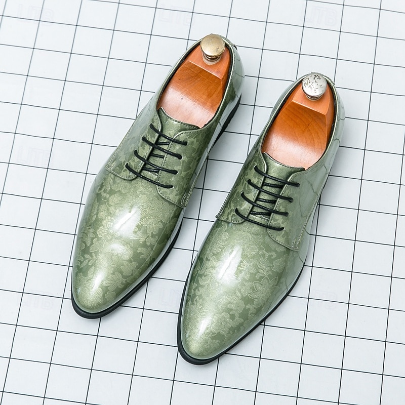 Men's Green Glossy Oxford Shoes with Lace-up Design - Fashion-forward, Formal, Suitable for Business Meetings and Semi-Formal Events4