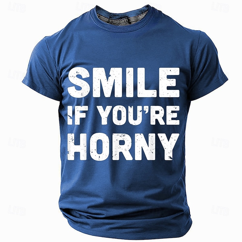 Men's Graphic T-Shirt, "SMILE IF YOU'RE HORNY" Funny Adult Humor Short Sleeve Novelty Tee3