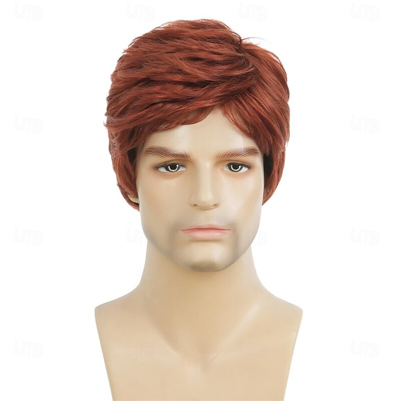 Mens Short Red Wig Synthetic Natural Looking Halloween Cosplay Hair Wig for Male Guy2