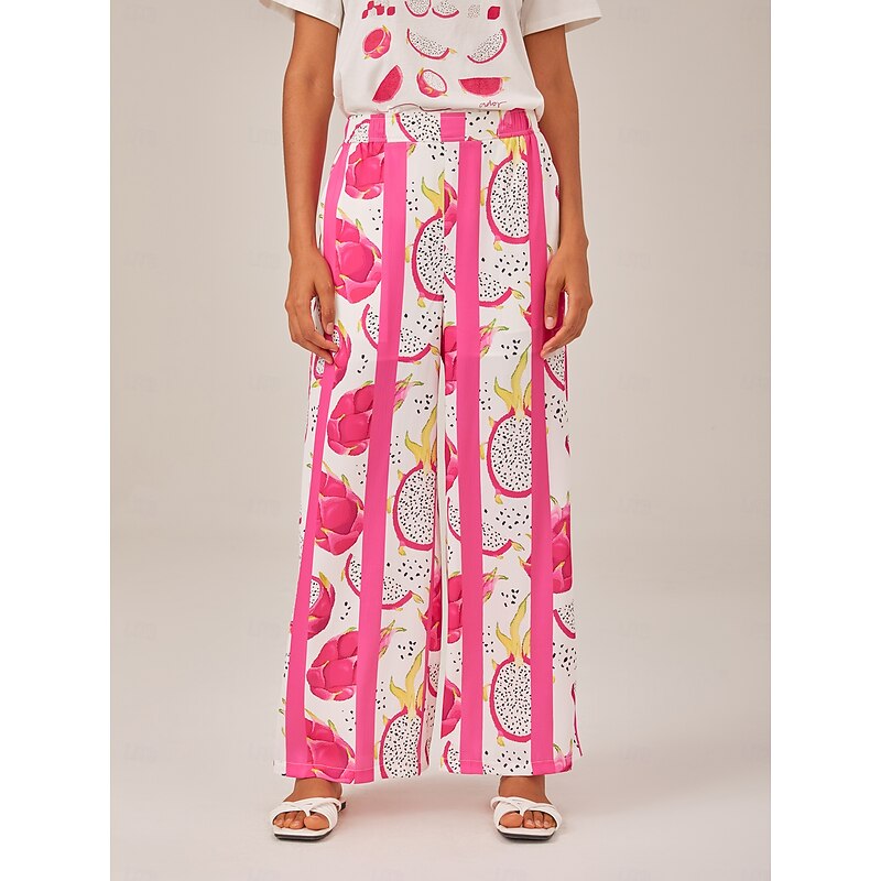 Dragon Fruit Striped Wide Leg Pants