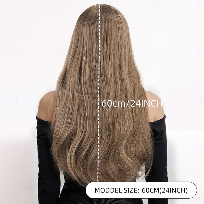 Synthetic Wig kinky Straight Straight Layered Haircut With Bangs Wig 24 inch A1 Synthetic Hair Women's Classic Comfortable Color Gradient Brown3