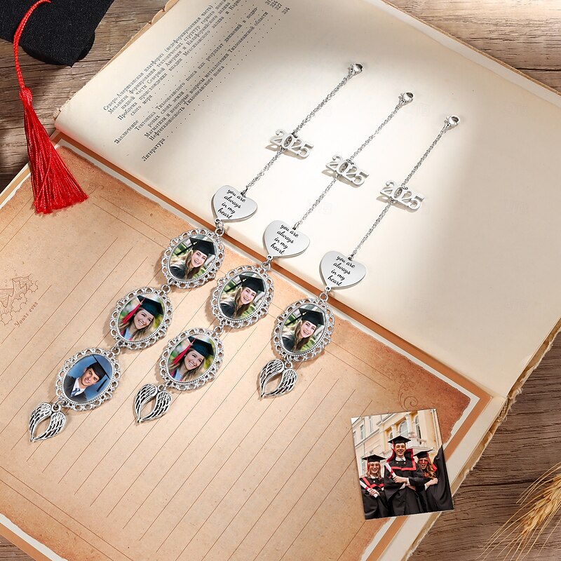 Personalized Graduation Tassel Photo Charm with Angel Wing, Custom Double-Sided Photo Pendant with Year Tag, Graduation Season Gift to Preserve Youthful Memories, Unique Jewelry for Family, Friends, or Lover4