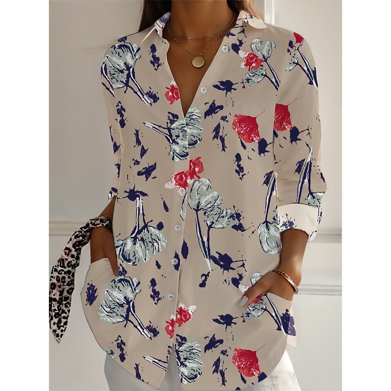 Women's Cotton Linen Shirts Plaid Daily Casual Long Sleeve Shirt Collar Regular Tops Daily Holiday Buttons Print Army Green Apricot Summer