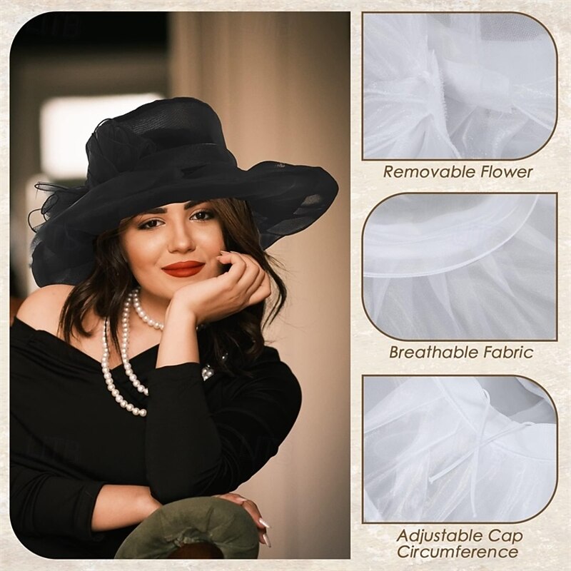 Kentucky Hats Derby for Women 2025 Elegant Tea Party Hats Organza Victorian Church Wedding Fascinator Hat2