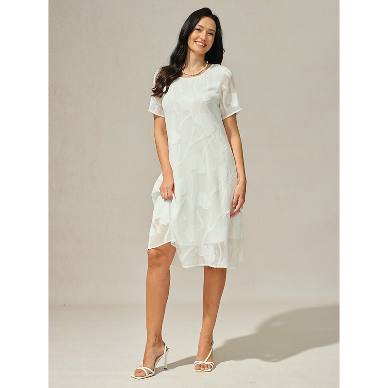 Women's Mini Dress Chiffon Dress Elegant Casual Loose Fit Floral Short Sleeve Crew Neck White Summer3