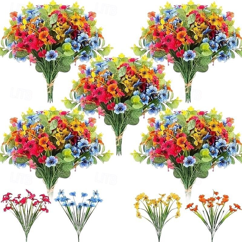 38 Bundles Artificial Flowers for Outdoors, Faux Spring Grass Violet, Silk Printed Aquatic Plants, Eucalyptus Leaves, UV Resistant for Garden Porch Patio Decor