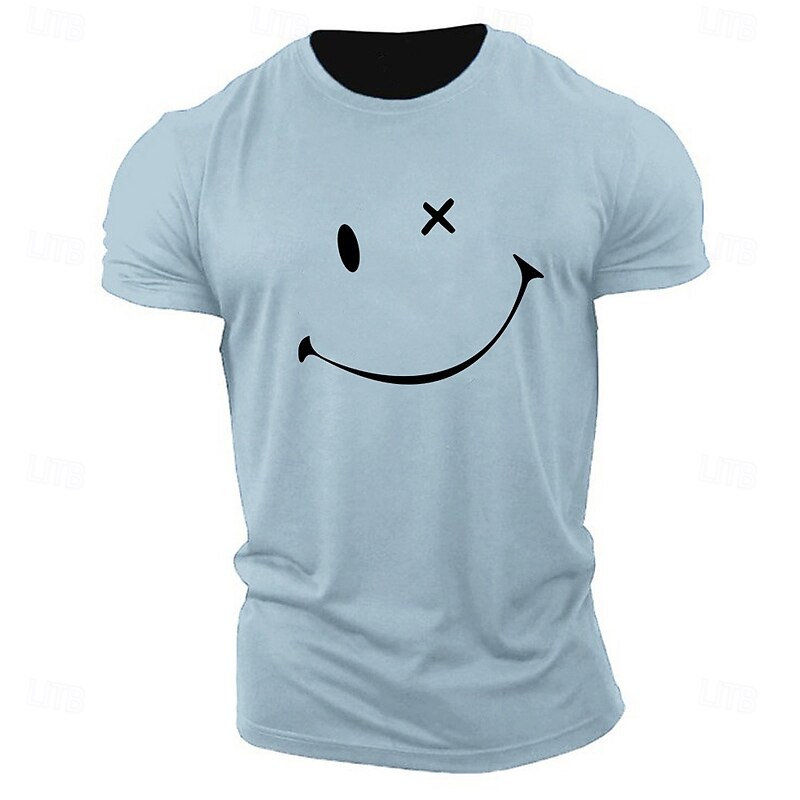 Men's Graphic Tee: Distressed X-Eye Smiley Face Print, Casual Short Sleeve T-Shirt3