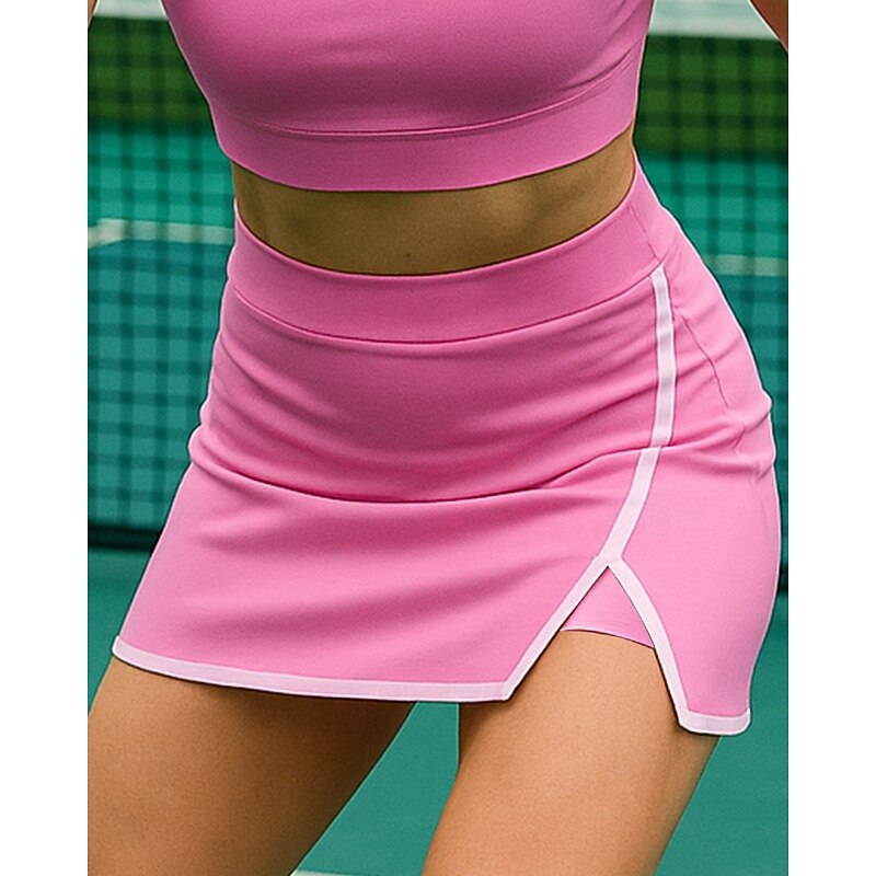 Women's Patchwork Tennis Skirts with Shorts Pocket Split Breathable Tennis Pickleball Black Pink Blue Spandex Tennis Clothing3