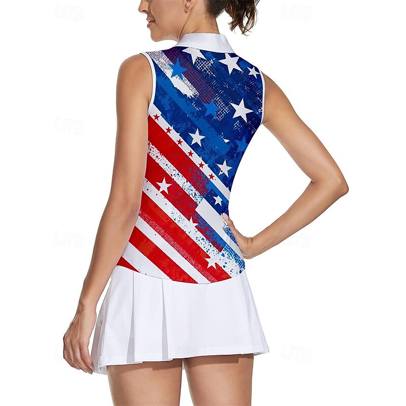 Women's National Flag Tennis Shirt Sleeveless Print UPF50+ Quick Dry Tennis Golf Badminton Zip Collar Tee Tshirt Top Blue Tennis Clothing3