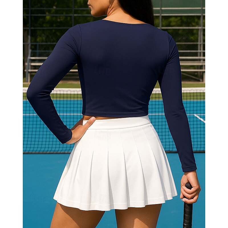Women's Patchwork Tennis Top Long Sleeve Contrast Binding Sweat-Wicking Moisture Wicking Breathable Tennis Golf Pickleball Square Black Dark Navy Blue Tennis Clothing2