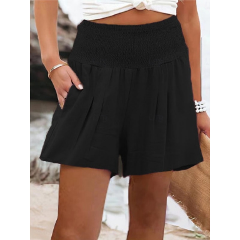 Women's Sweatpants Chinos Shorts Vacation Vintage Fashion Short High Waist Plain Pocket Elastic Waistband Comfy Soft Comfortable Micro-elastic Formal Outdoor Street Black White Pink Khaki Summer