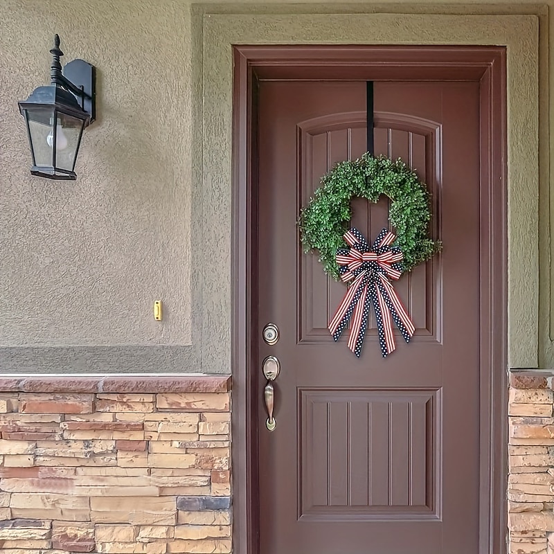 2 Pack Patriotic Burlap Bow Hanging Decoration for Independence Day 4th of July, USA Flag Stars, Red White Blue Rustic Party Decor4