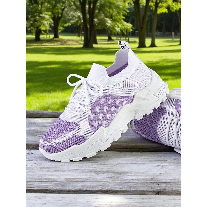 Women's Flyknit Athletic Shoes - Lightweight Breathable Sneakers with Purple Design, Lace-Up Closure, Perfect for Casual Wear and Outdoor Activities3