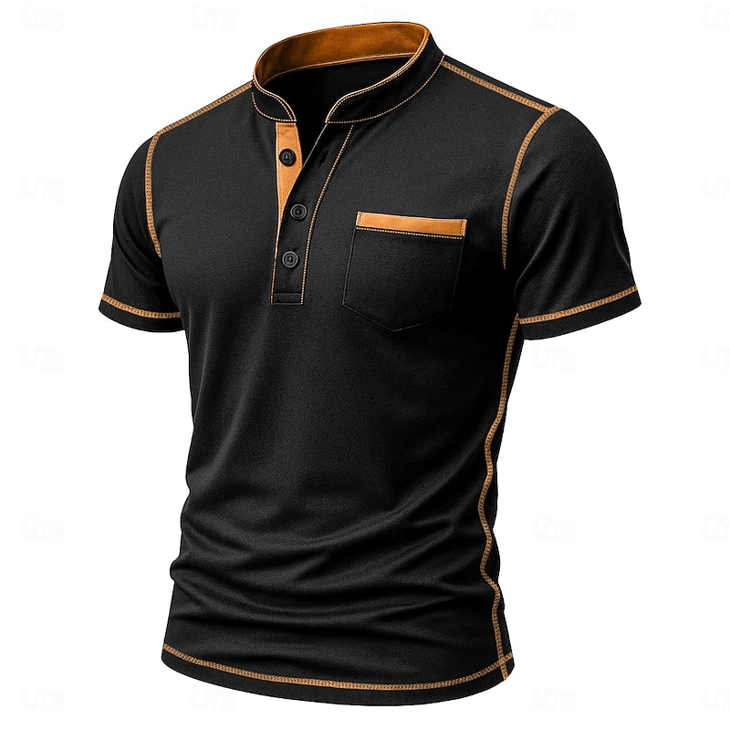 Men's Henley Shirt Tee Henley Top Short Sleeve Solid Color Plain Solid Fashion Designer Casual Buttons Color Block Plain Henley Outdoor Casual Daily Summer All Seasons Black White Navy Blue Henley
