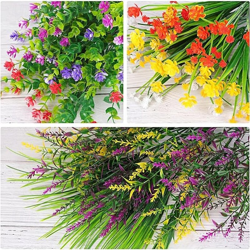 24 Bundles Artificial Flowers for Outdoors, Faux Eucalyptus Greenery for Indoor and Outdoor Decoration, Fake Plants for Garden, Bedroom, Living Room, Tabletop, Home Decor3