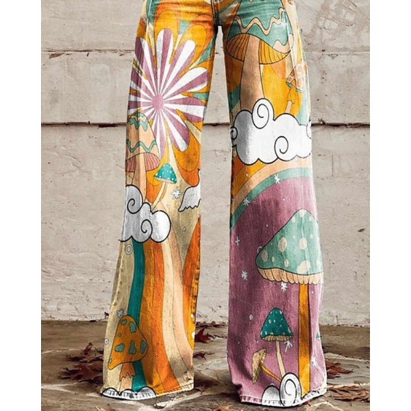 Women's Slacks Fashion Streetwear Full Length Natural Flower Pocket Printing Comfy Outdoor Comfortable Street Going out Yellow Summer Regular Fit3