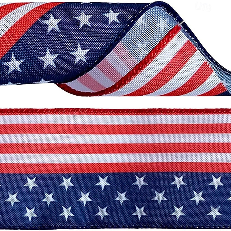 4th of July Independence Day Patriotic Decoration, American Flag Burlap Ribbon Bow with Stars, Rustic Natural Jute Gift Wrap Ribbon for Party, DIY Crafts, Wreaths, and Home Decor3