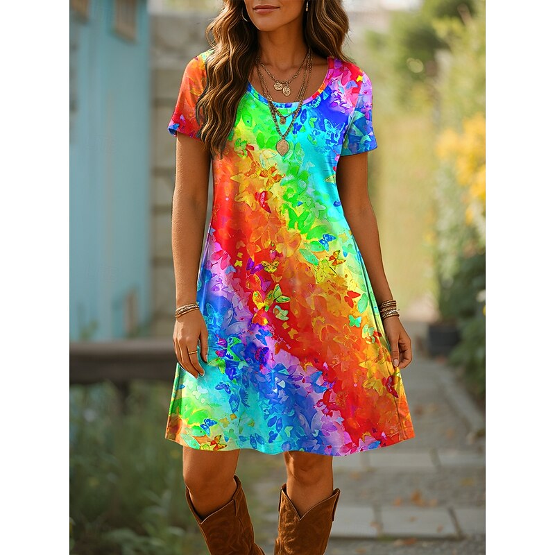 Women's Mini Dress T Shirt Dress Tee Dress A Line Dress Summer Dress Casual Daily Regular Fit Ombre Graphic Geometric Short Sleeve Crewneck Blue Purple Orange Summer Spring4