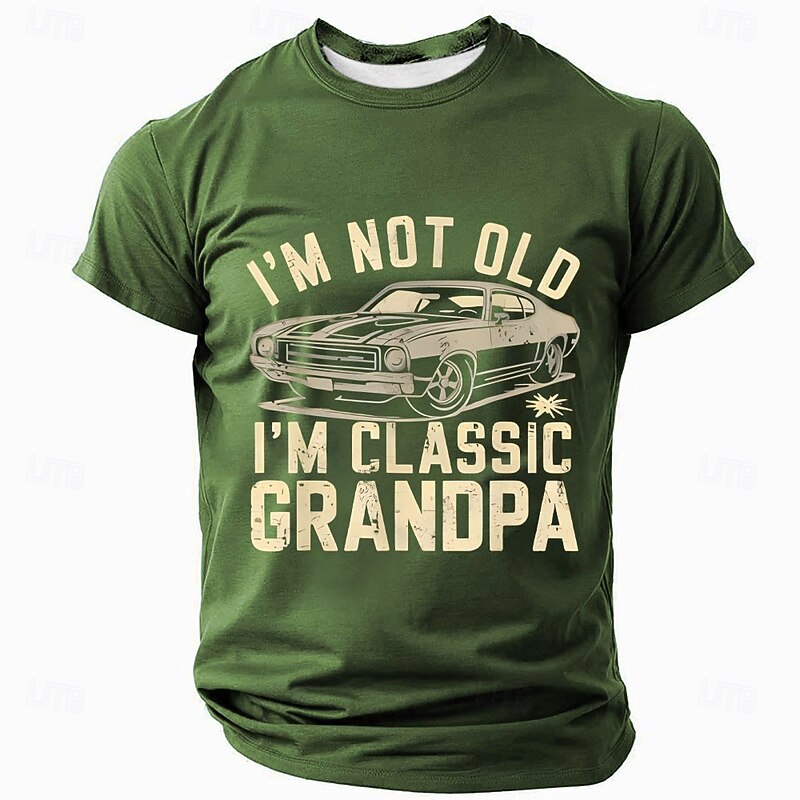 Men's Funny Grandpa Short Sleeve T-Shirt - "I'm Not Old I'm Classic Grandpa" Vintage Car Graphic4