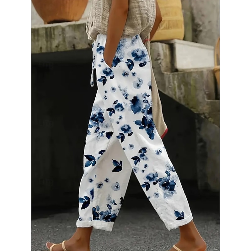 Women's Skinny Elegant Vacation Vintage Full Length High Waist Graphic Striped Printing Soft Breathable Micro-elastic Outdoor Daily Ash Robin's Egg Blue Pink Purple Summer Spring Loose Fit3