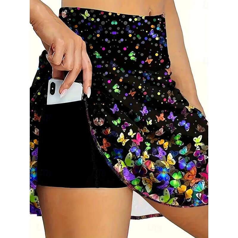 Women's Skirt Tennis Skirt Mini Skirt Casual Mini Mid Waist Skirts Graphic Butterfly Pocket Stretchy Vacation Daily Black White Summer 95%Polyester 5% Spandex