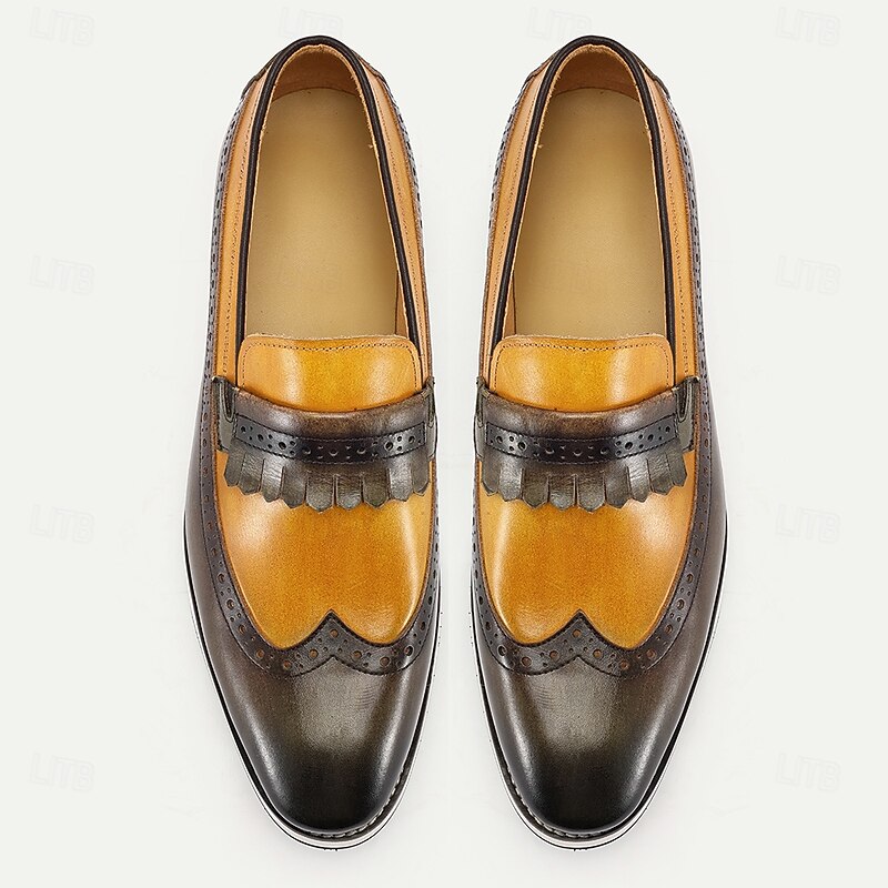 Men's Premium Black and Yellow Leather Slip-On Loafers with Stylish Strap for Casual and Semi-Formal Events4