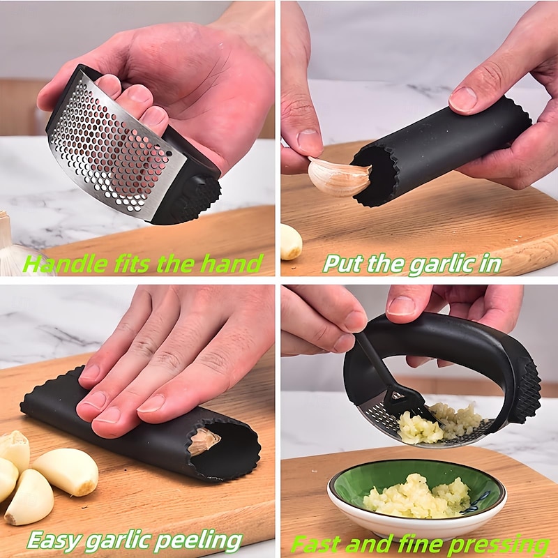 Garlic Mincer Set, Two-in-One Meat Tenderizer and Garlic Press, with Included Brush and Garlic Peeler,3Pcs/Set3