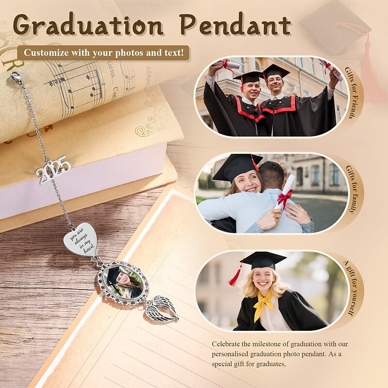 Personalized Graduation Tassel Photo Charm with Angel Wing, Custom Graduation Gift with Year Tag, Unique Keepsake to Capture Youth, Sentimental Pendant for Family, Friends, or Lovers4