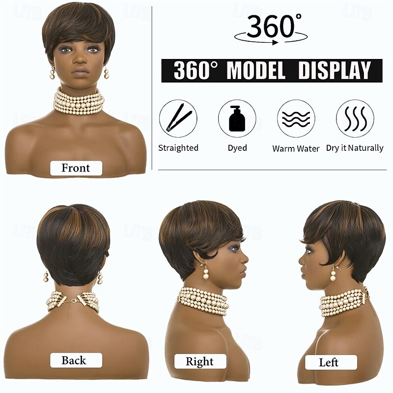 Short Curly Wigs for Black Women Pixie Cut Wig for Womens Short Hair Black Wig with Bangs Natural Wavy Synthetic Wigs for Black Women3