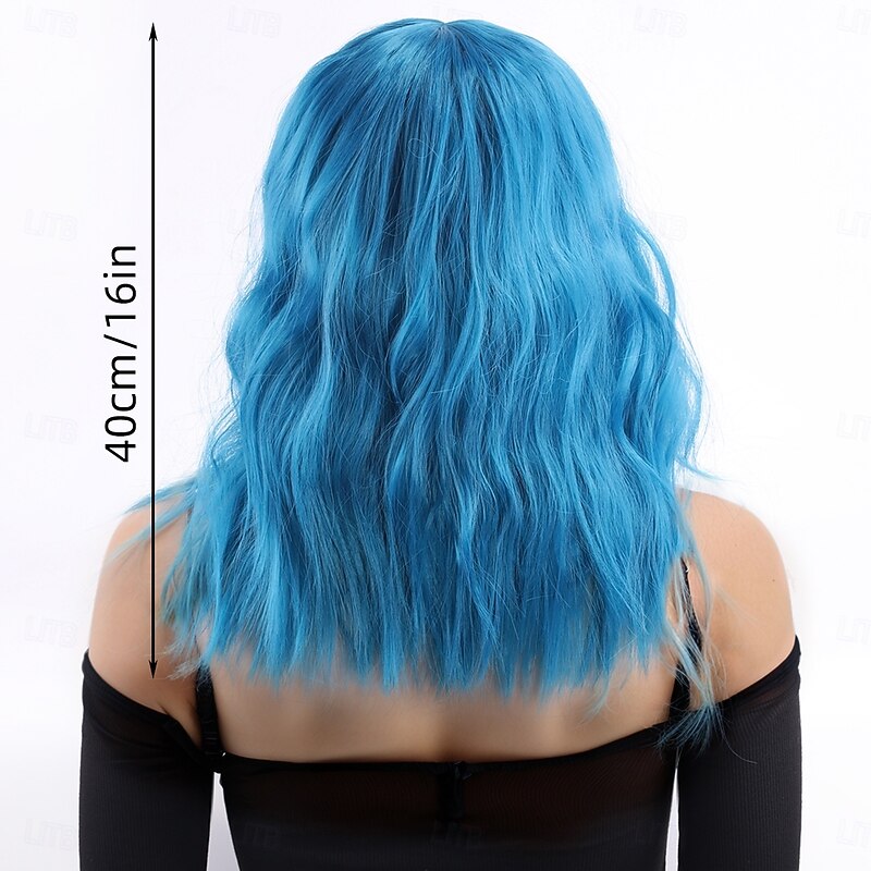 Synthetic Wig Wavy Asymmetrical Neat Bang Machine Made Wig 16 inch A1 Synthetic Hair Women's Elastic Classic Comfortable Multi-color2